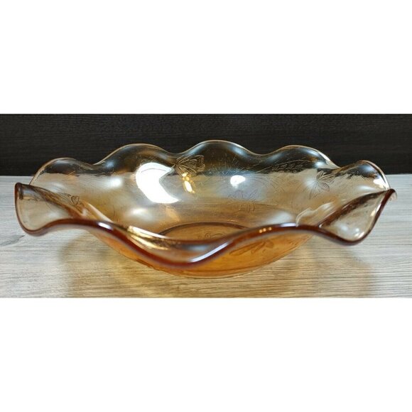 Crystal Clean Marigold Floral Carnival Glass Ruffled Fruits Salad Serving Bowls - Picture 2 of 12